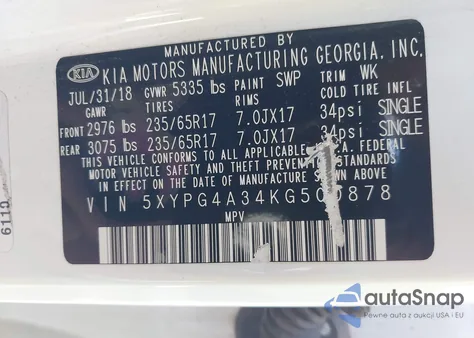 2019 Kia Sorento 2.4L Lx из США, поврежденный, VIN 5XYPG4A34KG500878